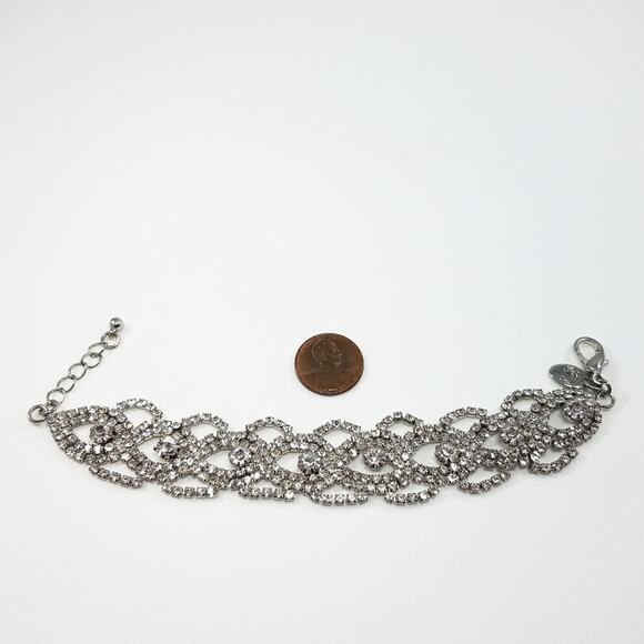 Charming Charlie's Lacy Clear Rhinestone Silver Tone Bracelet, 8 Inches - Picture 7 of 8